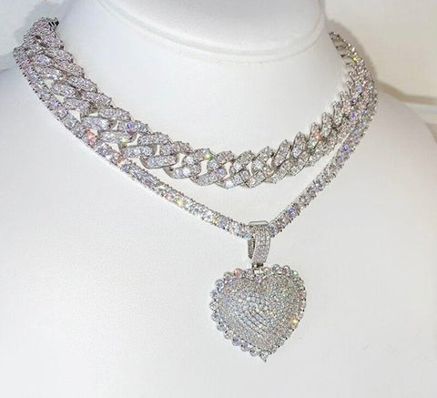 Iced Out Heart Pendant Necklace