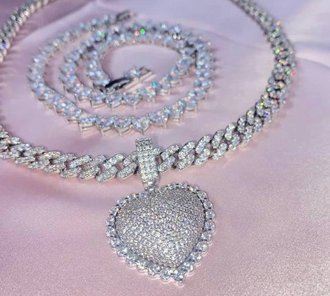 Iced Out Heart Pendant Necklace