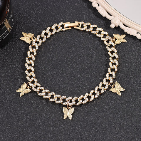 Rhinestone Butterfly Cuban Anklet