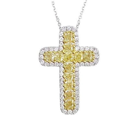 Yellow Crystal Cross Pendant Necklace