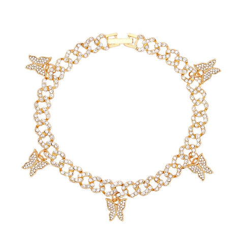 Rhinestone Butterfly Cuban Anklet