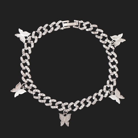 Rhinestone Butterfly Cuban Anklet