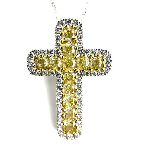 Yellow Crystal Cross Pendant Necklace