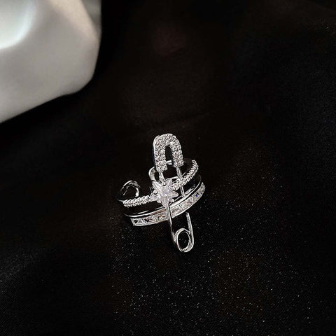 Rhinestone Safety Pin Ring