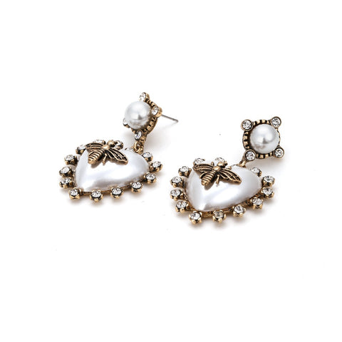 Heart Shaped Pearl Bee Earrings