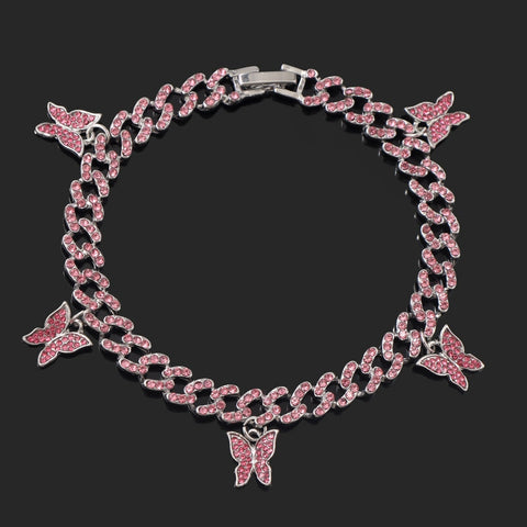 Rhinestone Butterfly Cuban Anklet