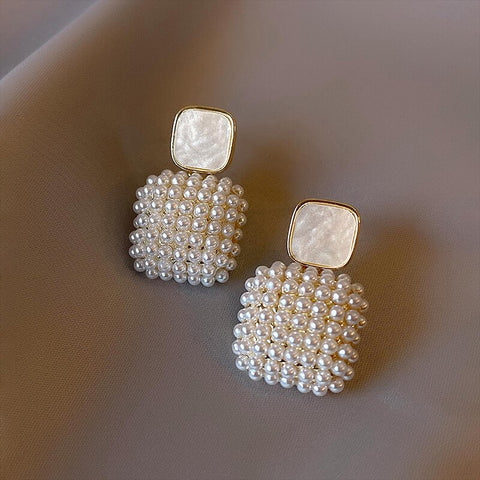 Pearl White Square Earrings