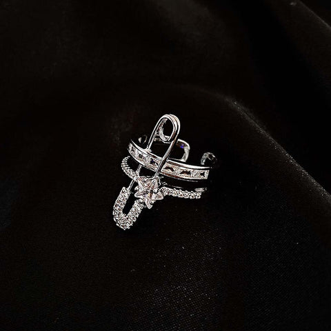 Rhinestone Safety Pin Ring