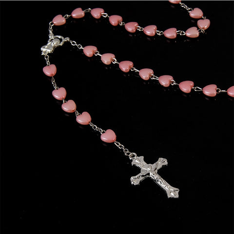 Pink Rosary Beaded Necklace