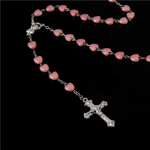 Pink Rosary Beaded Necklace