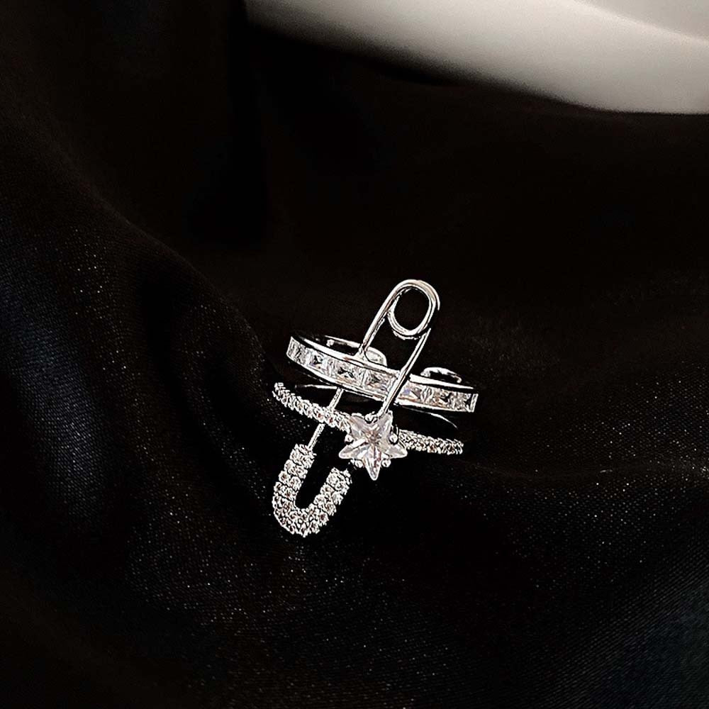 Rhinestone Safety Pin Ring