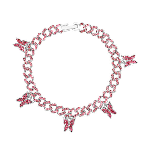 Rhinestone Butterfly Cuban Anklet