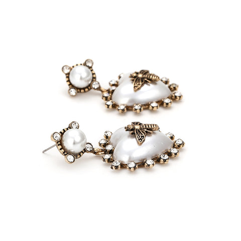 Heart Shaped Pearl Bee Earrings