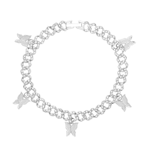 Rhinestone Butterfly Cuban Anklet