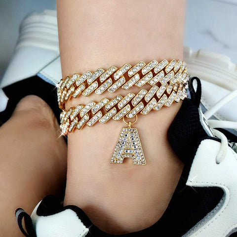 Bold Initial Cuban Anklet