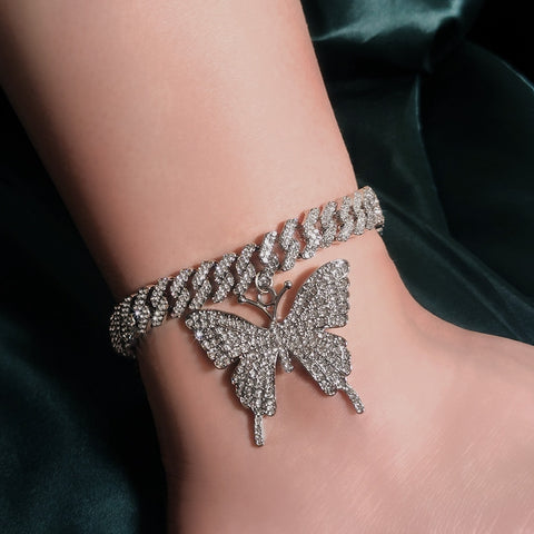 Iced Out Butterfly Cuban Anklet