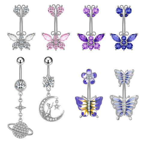 Butterfly, Saturn, Moon Belly Piercing