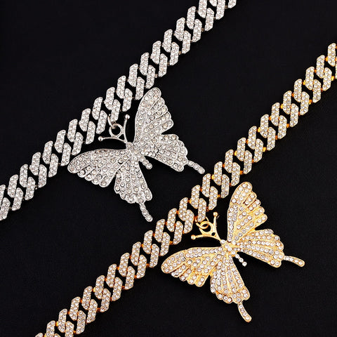 Iced Out Butterfly Cuban Anklet