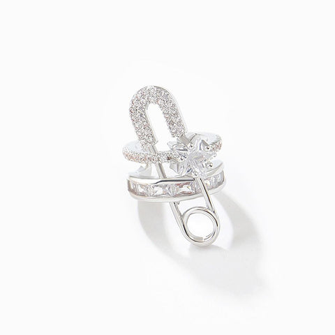 Rhinestone Safety Pin Ring