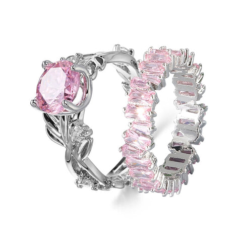 Pink Crystal Heart Bagutte Ring