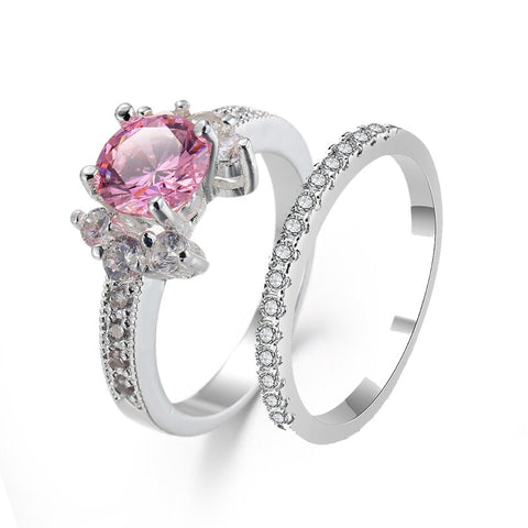 Pink Crystal Heart Bagutte Ring