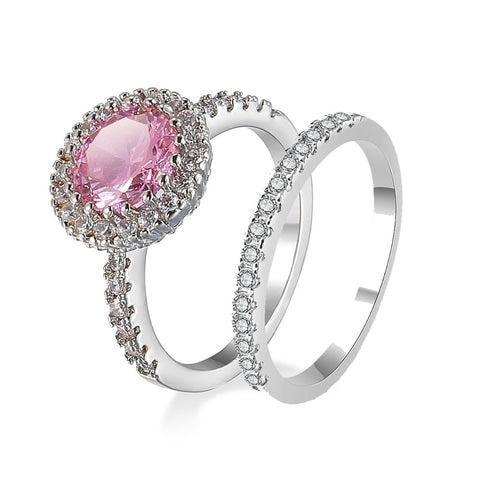 Pink Crystal Heart Bagutte Ring