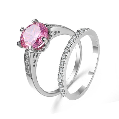 Pink Crystal Heart Bagutte Ring