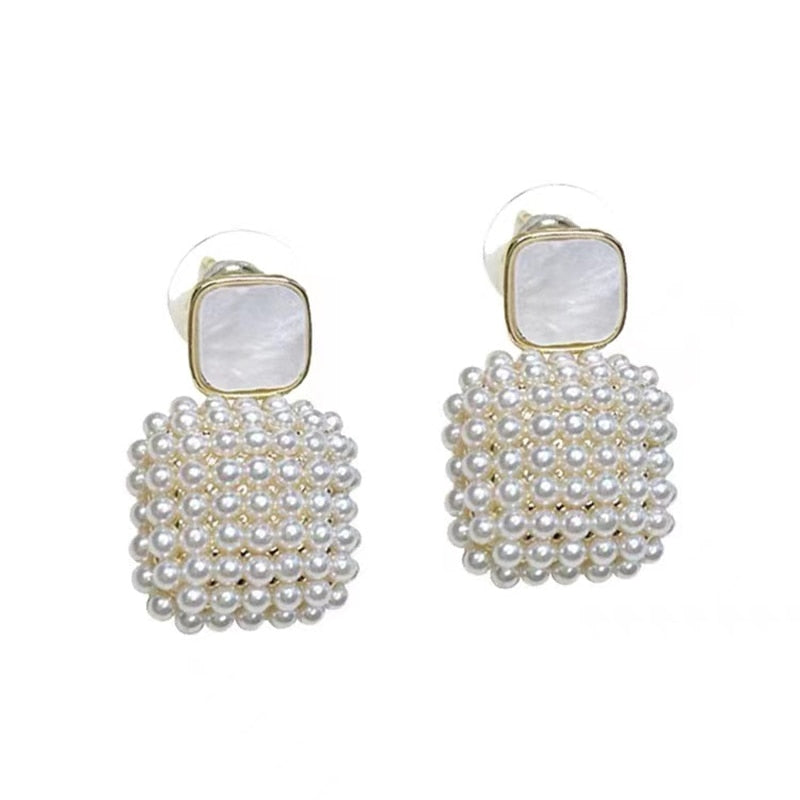 Pearl White Square Earrings