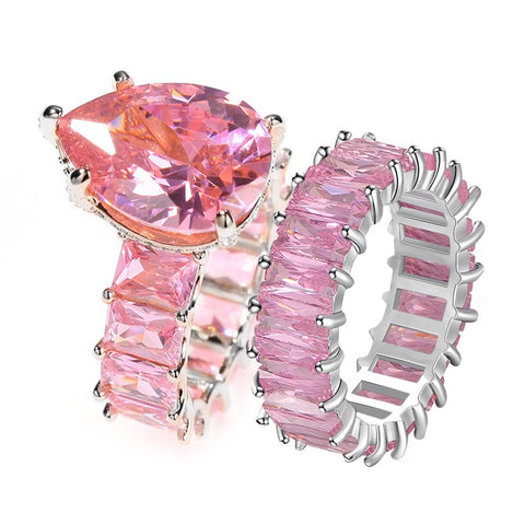 Pink Crystal Heart Bagutte Ring