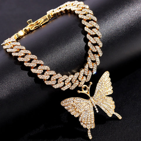 Iced Out Butterfly Cuban Anklet