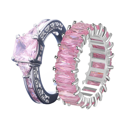 Pink Crystal Heart Bagutte Ring