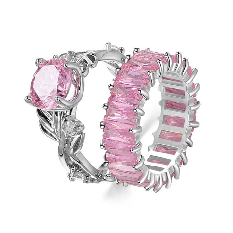 Pink Crystal Heart Bagutte Ring