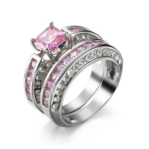 Pink Crystal Heart Bagutte Ring