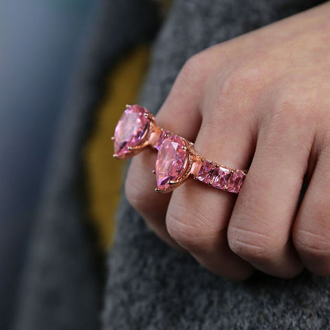 Pink Crystal Heart Bagutte Ring