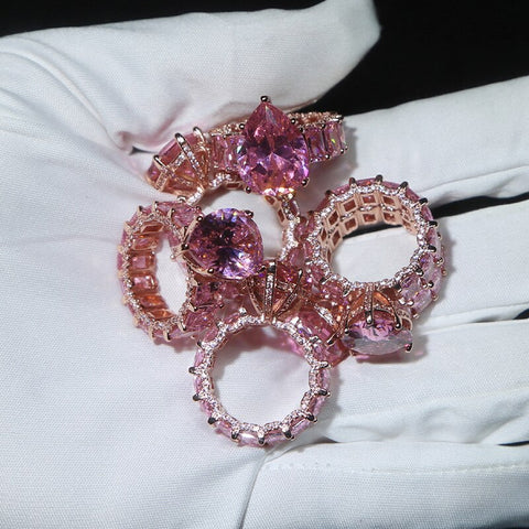 Pink Crystal Heart Bagutte Ring