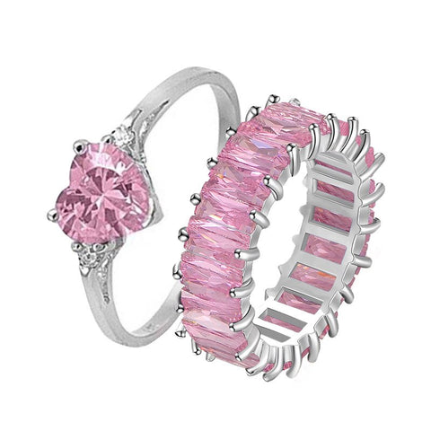 Pink Crystal Heart Bagutte Ring