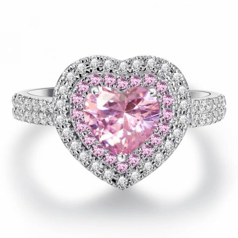 Pink Crystal Heart Bagutte Ring