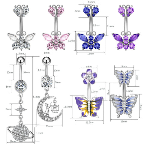 Butterfly, Saturn, Moon Belly Piercing