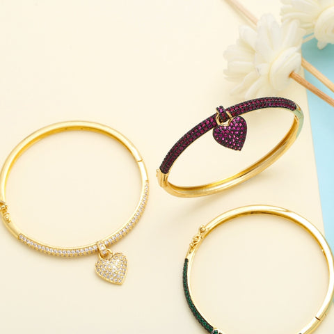 Coloured Crystal Heart Bangle