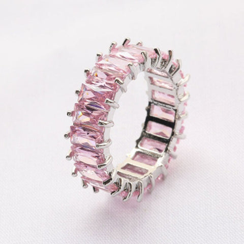 Pink Crystal Heart Bagutte Ring