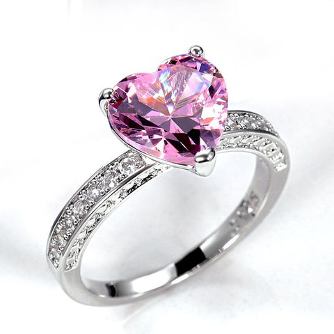 Pink Crystal Heart Bagutte Ring