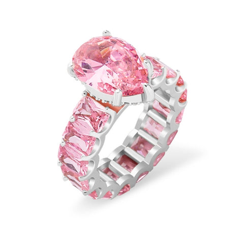 Pink Crystal Heart Bagutte Ring