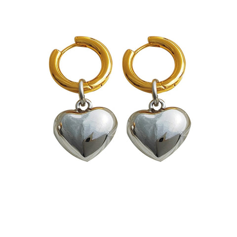 Silver Heart Gold Hoop Earrings