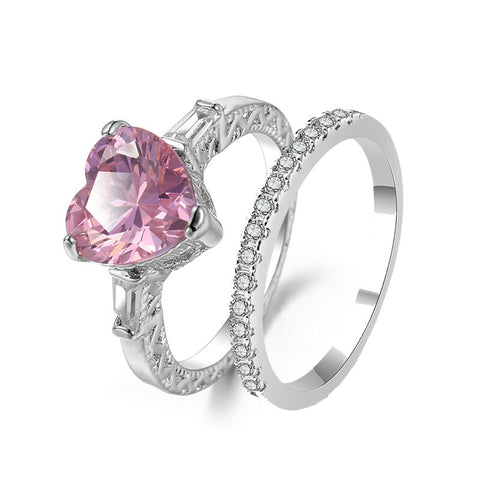 Pink Crystal Heart Bagutte Ring