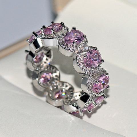 Pink Crystal Heart Bagutte Ring