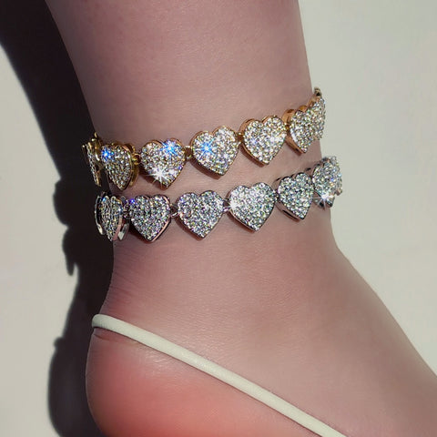 Rhinestone Heart Anklet