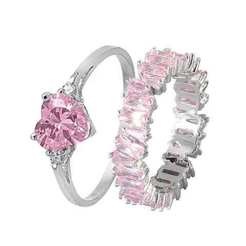 Pink Crystal Heart Bagutte Ring