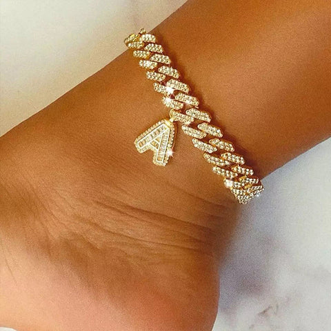 Bold Initial Cuban Anklet