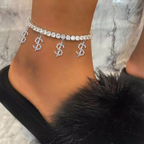 Rhinestone Dollar Sign Anklet