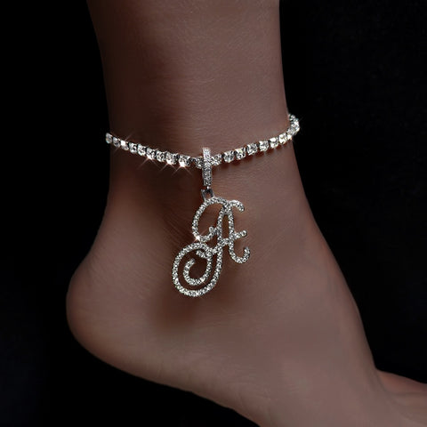 Initial Crystal Tennis Anklet